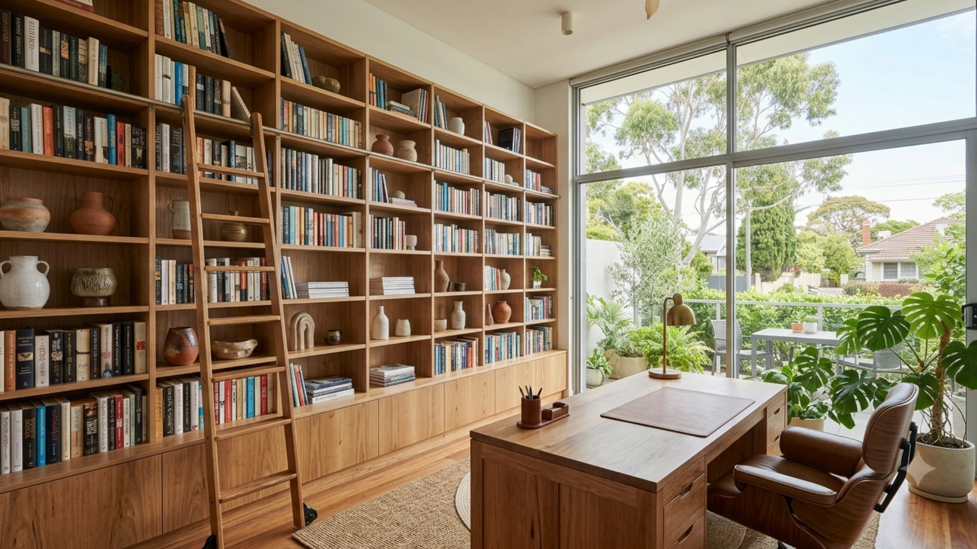 floor to ceiling built in bookshelves