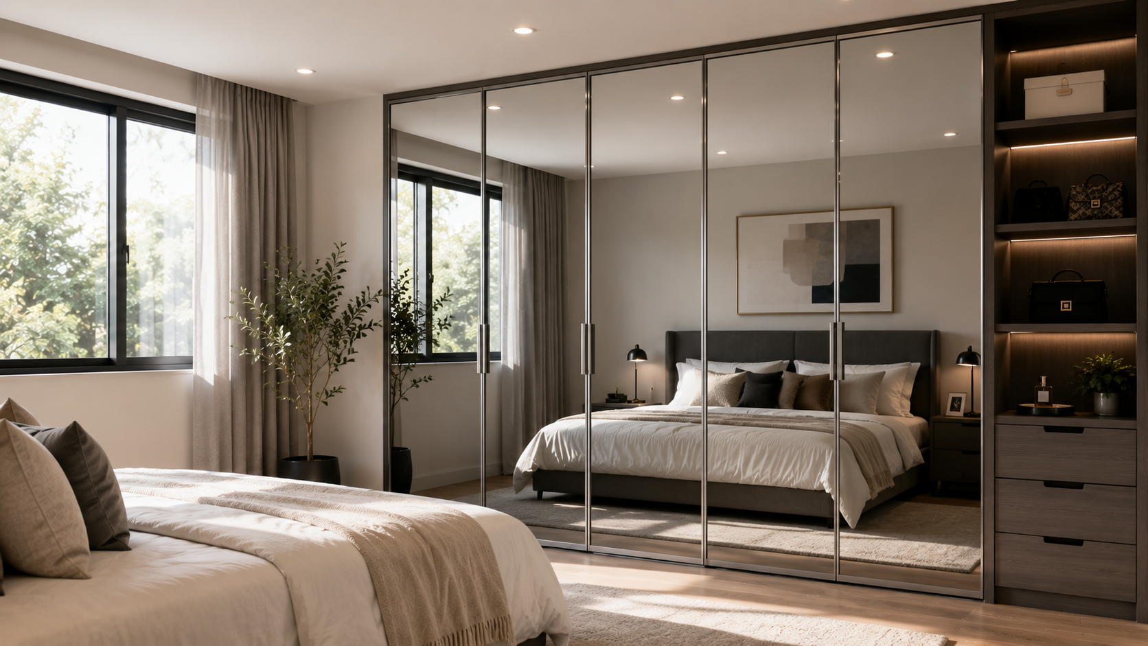 Wardrobes with Mirror Doors: Styles & Benefits for Modern Homes Elegant wardrobes with mirror doors in a contemporary Australian bedroom