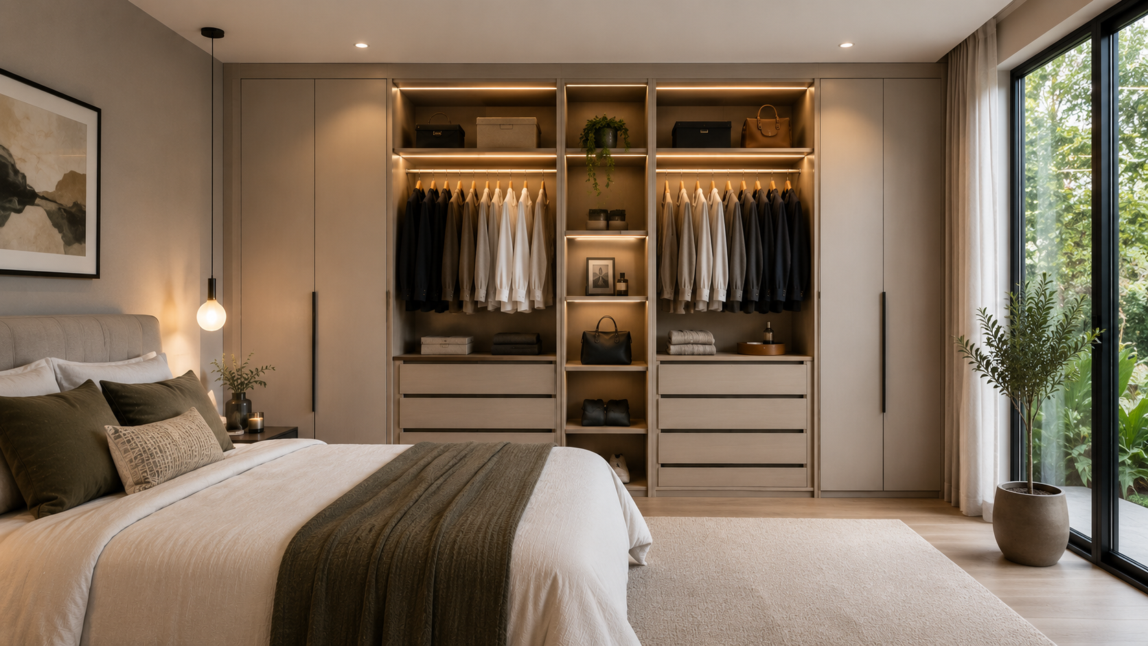 Bedroom Wardrobe Design Ideas | Modern Storage Solutions Stylish bedroom wardrobe design with floor-to-ceiling cabinetry and integrated lighting