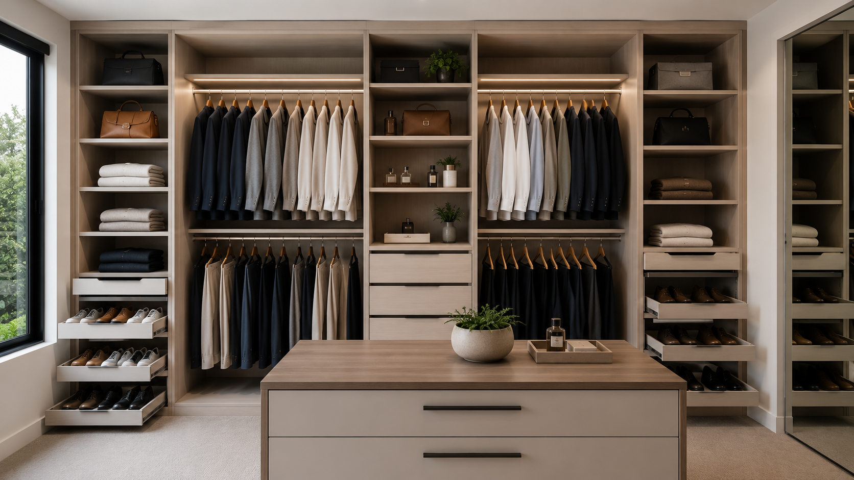 Wardrobe Fitout Options – Melbourne Home Storage Solutions Wardrobe fitout with adjustable shelving, hanging rails, and pull-out shoe storage in a Melbourne home